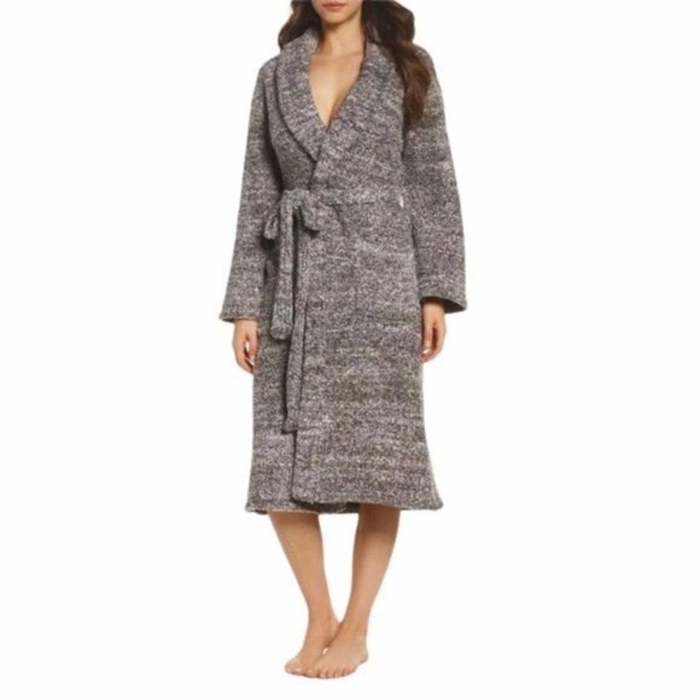 Barefoot Dreams‎ CozyChic Robe Size 1 Belted shawl Brown Knit Spa Loungewear 509